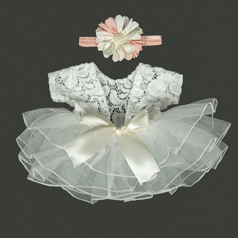 Lace Bowknot Skirt with Flower Headband for Newborn Infant Girls